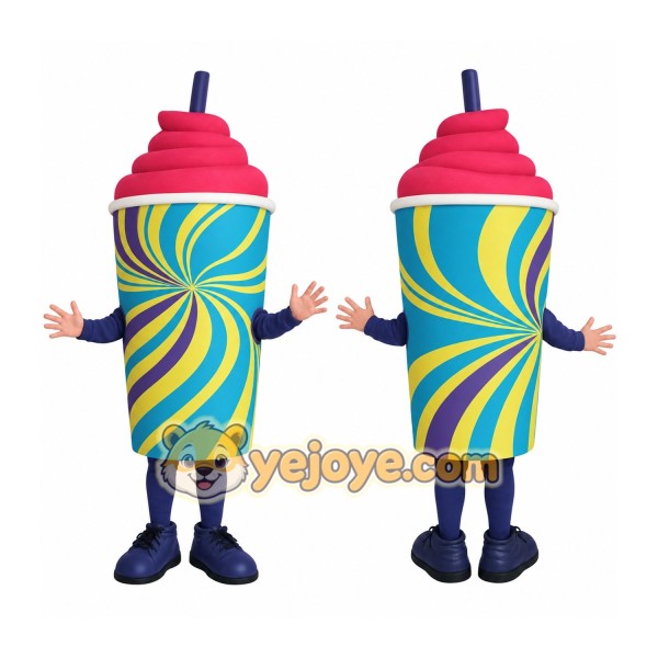 Blue Yellow Frozen Drink Cup Mascot Costume