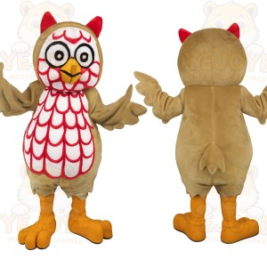 Tan White Red Owl Mascot Costume