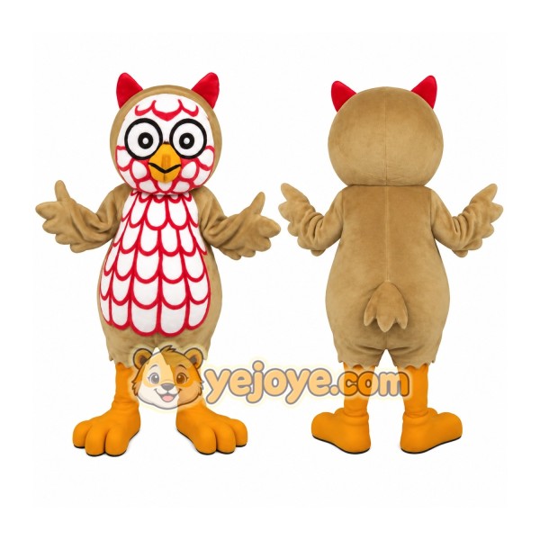 Tan White Red Owl Mascot Costume