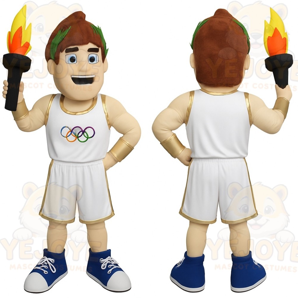 White Gold Blue Athlete Mascot Costume