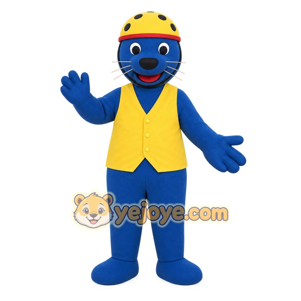 Blue Yellow Helmeted Seal Mascot Costume