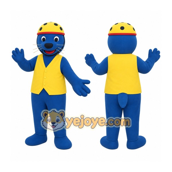Blue Yellow Helmeted Seal Mascot Costume