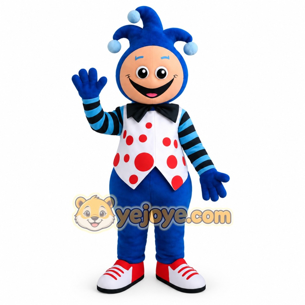 Blue White Red Jester Clown Mascot Costume Blue White Red Jester Clown Mascot Costume