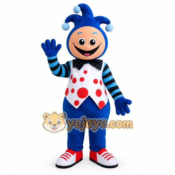 Blue White Red Jester Clown Mascot Costume