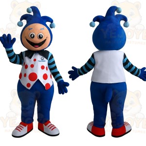 Blue White Red Jester Clown Mascot Costume