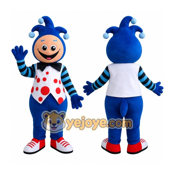 Blue White Red Jester Clown Mascot Costume