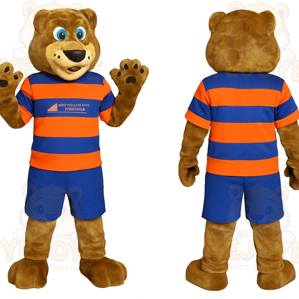 Brown Blue Orange Bear Mascot Costume