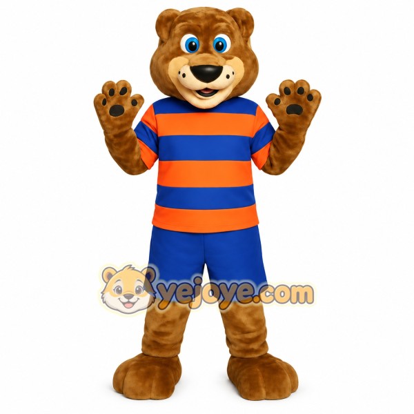 Brown Blue Orange Bear Mascot Costume