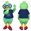 Green Blue Owl With Glasses Mascot Costume