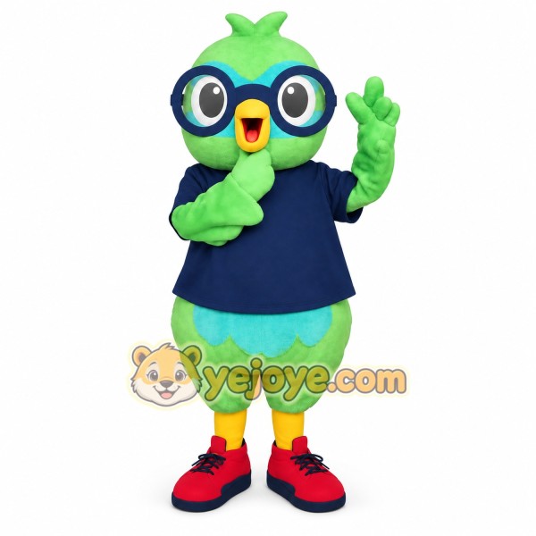 Green Blue Owl With Glasses Mascot Costume