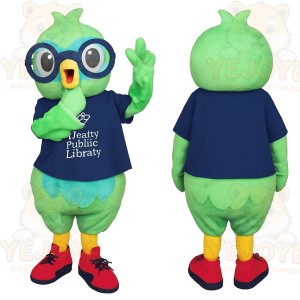 Green Blue Owl With Glasses Mascot Costume