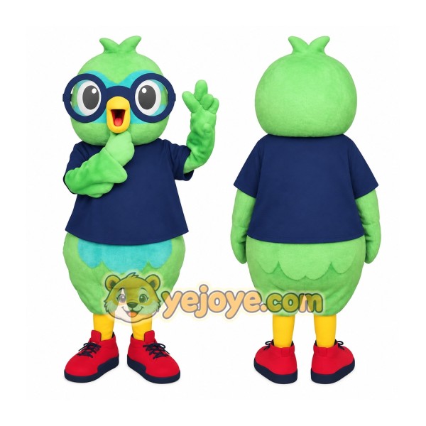 Green Blue Owl With Glasses Mascot Costume