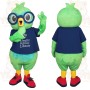 Green Blue Owl With Glasses Mascot Costume