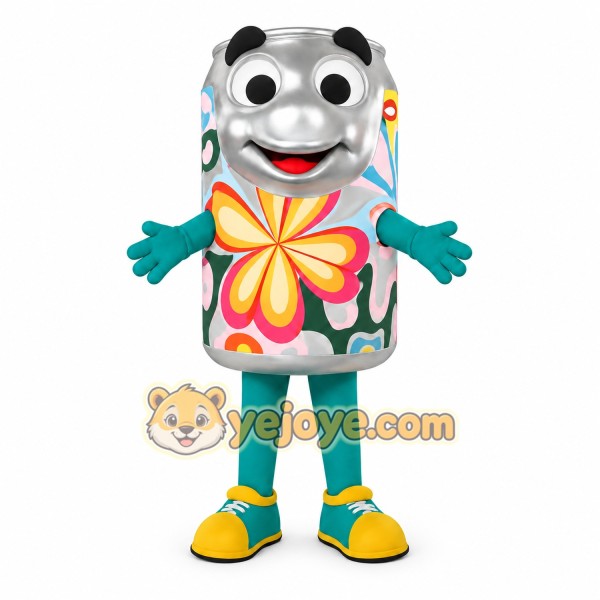 Silver Teal Floral Soda Can Mascot Costume