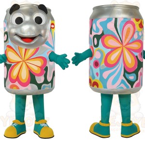 Silver Teal Floral Soda Can Mascot Costume