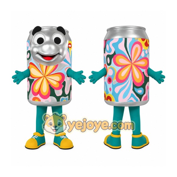 Silver Teal Floral Soda Can Mascot Costume