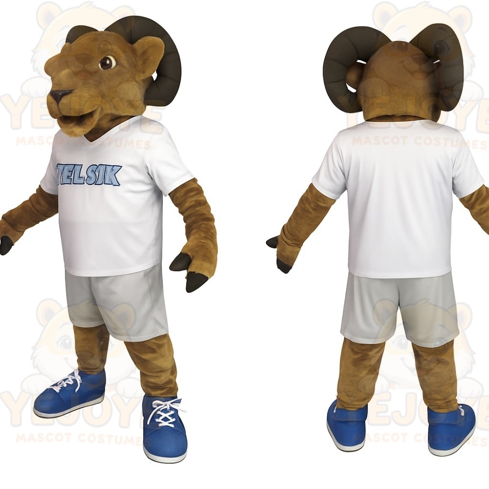 Brown White Blue Ram Sports Mascot Costume