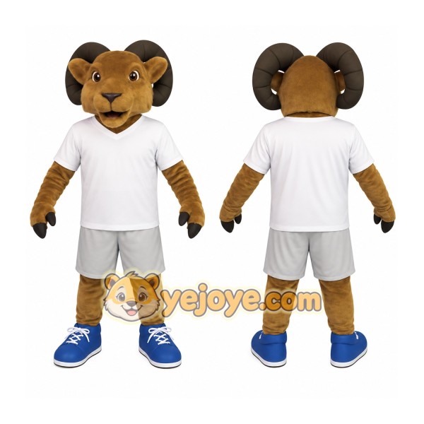 Brown White Blue Ram Sports Mascot Costume