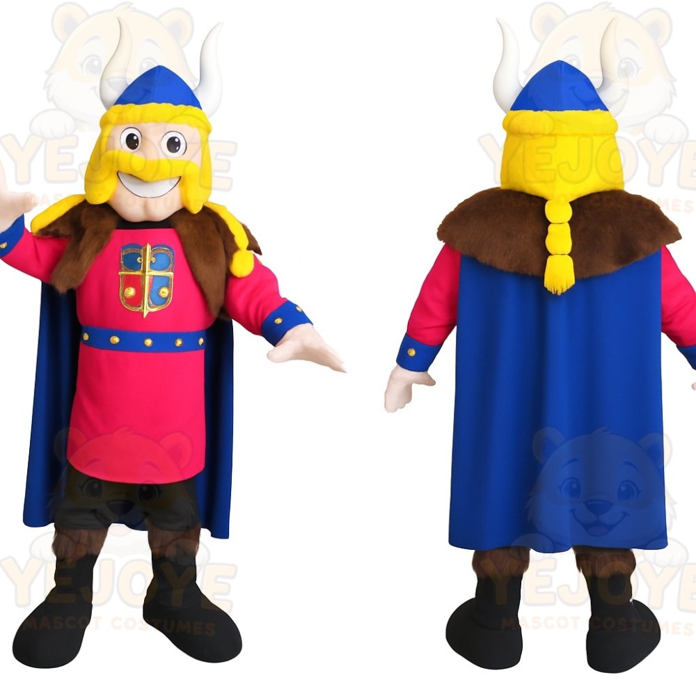 Red Blue Yellow Viking Warrior Mascot Costume