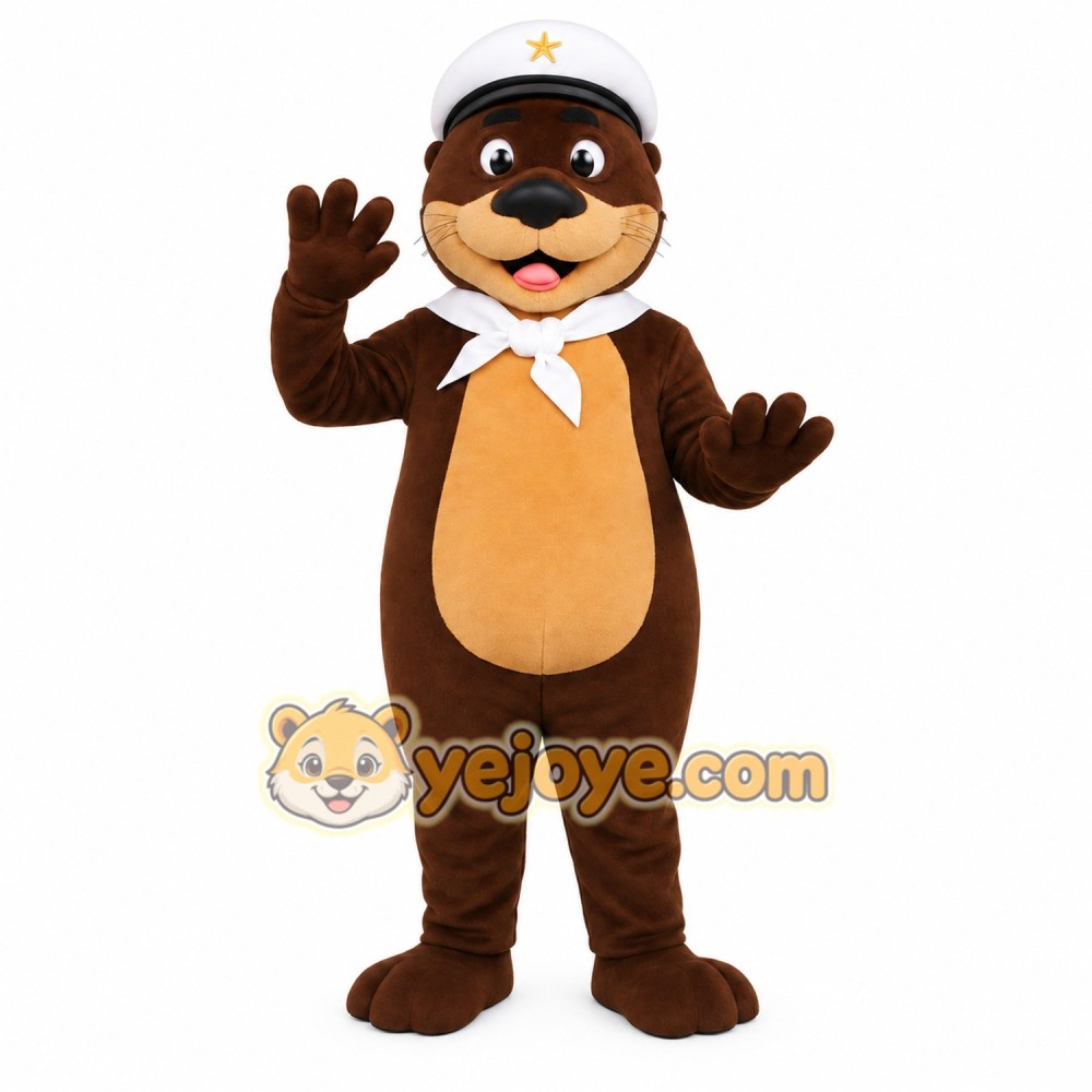 Brown Tan White Sailor Otter Mascot Costume Brown Tan White Sailor Otter Mascot Costume
