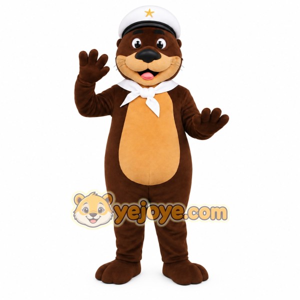 Brown Tan White Sailor Otter Mascot Costume