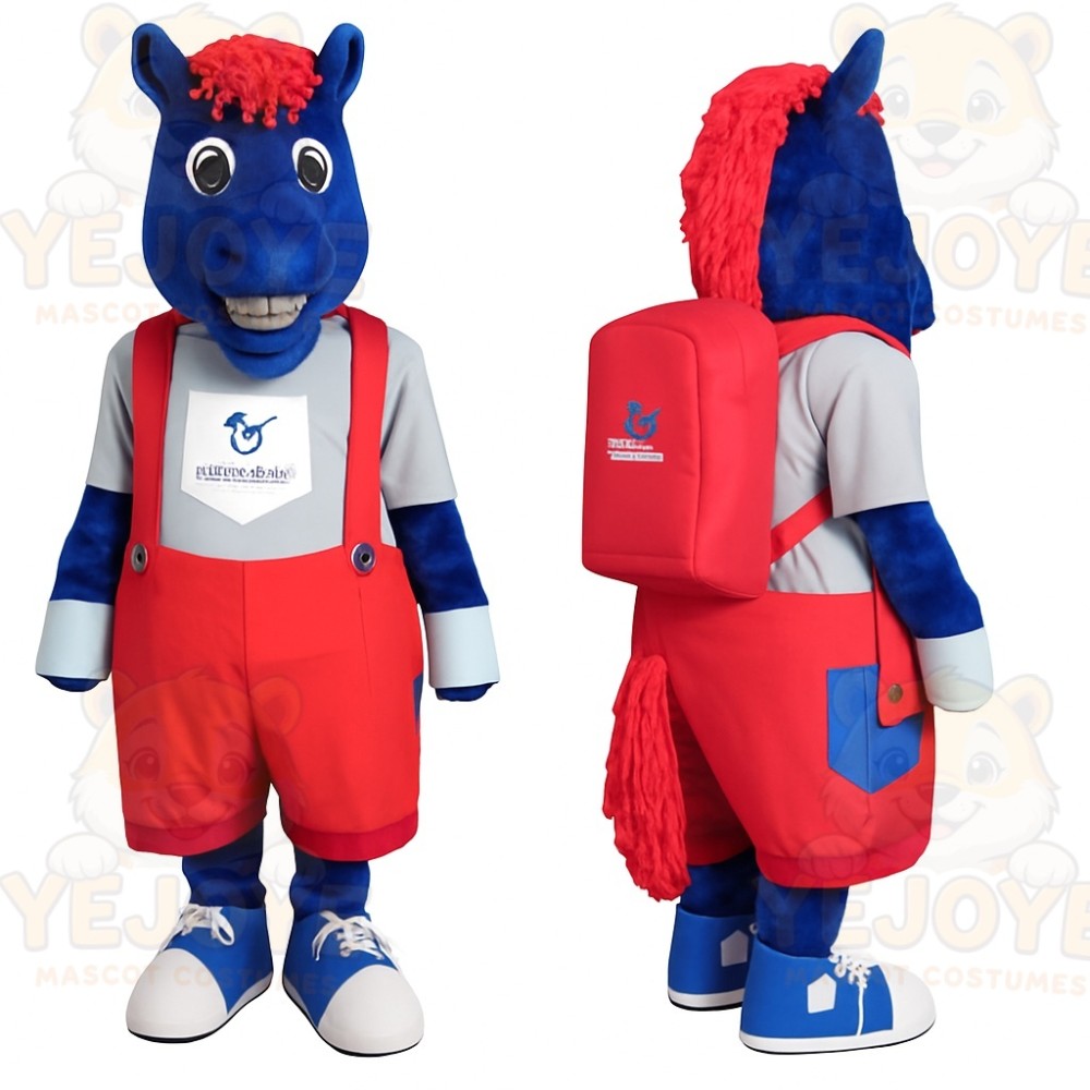 Blue Red Horse Mascot Costume