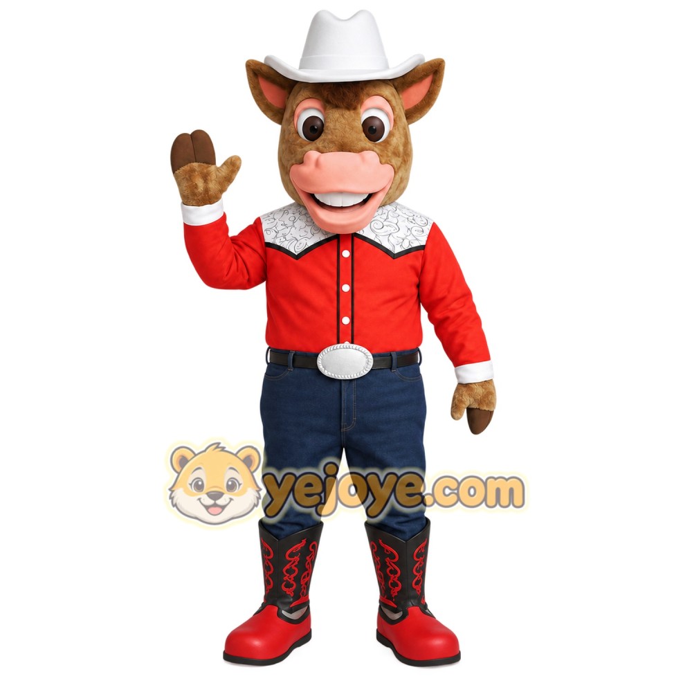 Brown Red White Cowboy Horse Mascot Costume Brown Red White Cowboy Horse Mascot Costume