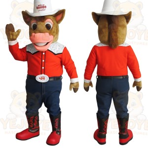 Brown Red White Cowboy Horse Mascot Costume