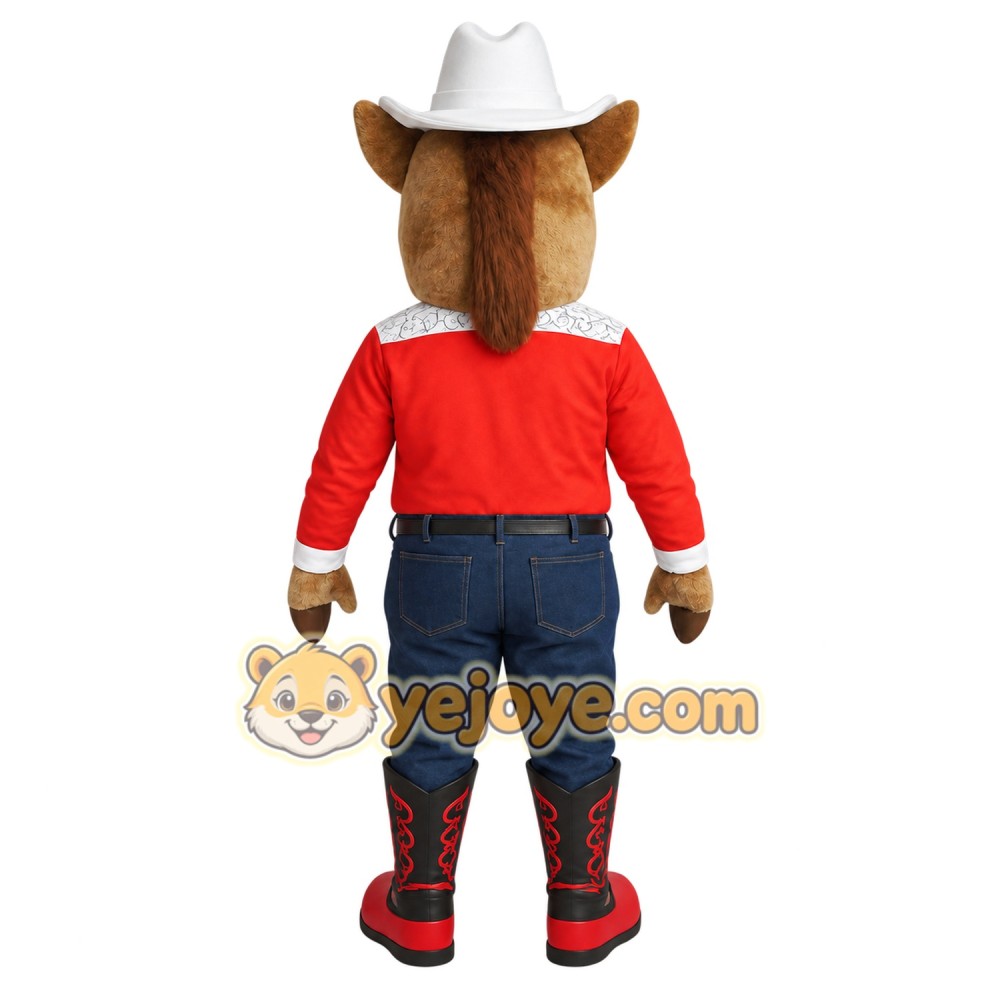 Brown Red White Cowboy Horse Mascot Costume Brown Red White Cowboy Horse Mascot Costume