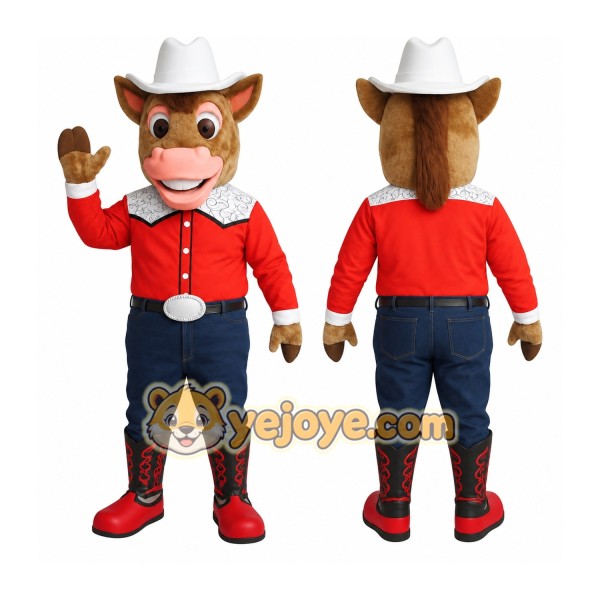 Brown Red White Cowboy Horse Mascot Costume