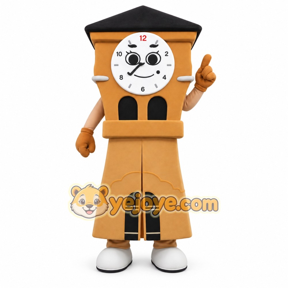 Tan Black Grandfather Clock Mascot Costume Tan Black Grandfather Clock Mascot Costume