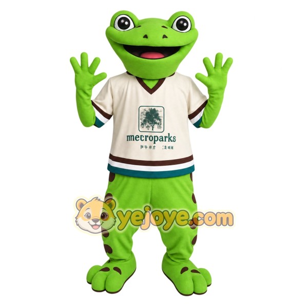 Green Frog With Cream Jersey Mascot Costume Green Frog With Cream Jersey Mascot Costume