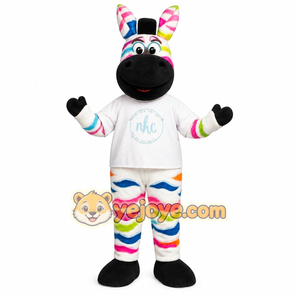 White Rainbow Striped Zebra Mascot Costume White Rainbow Striped Zebra Mascot Costume