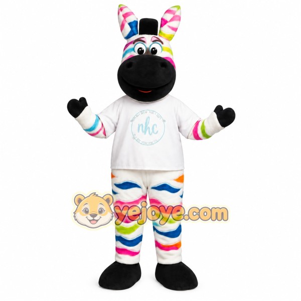 White Rainbow Striped Zebra Mascot Costume