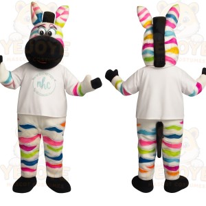 White Rainbow Striped Zebra Mascot Costume