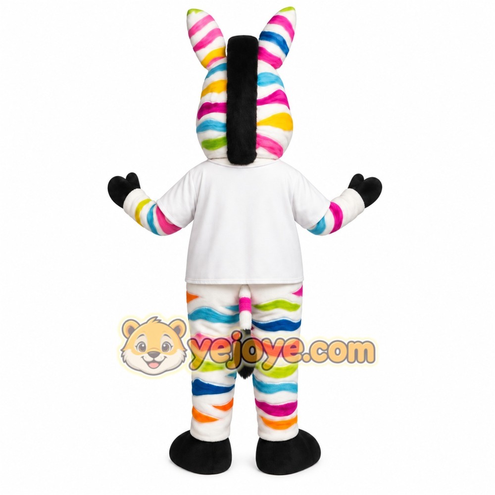 White Rainbow Striped Zebra Mascot Costume White Rainbow Striped Zebra Mascot Costume
