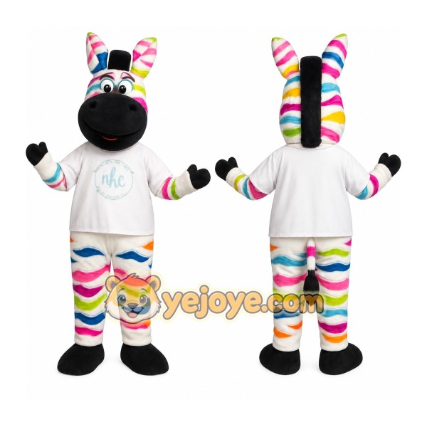 White Rainbow Striped Zebra Mascot Costume
