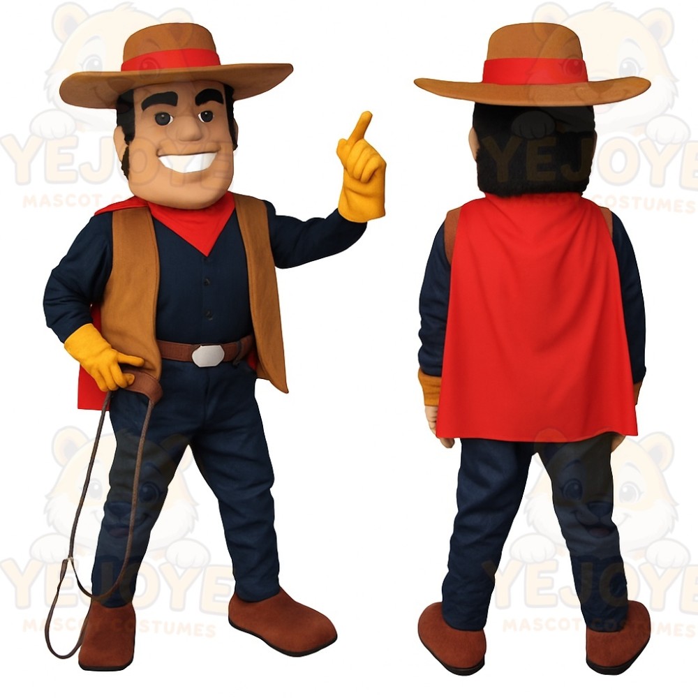 Navy Red Brown Cowboy Man Mascot Costume