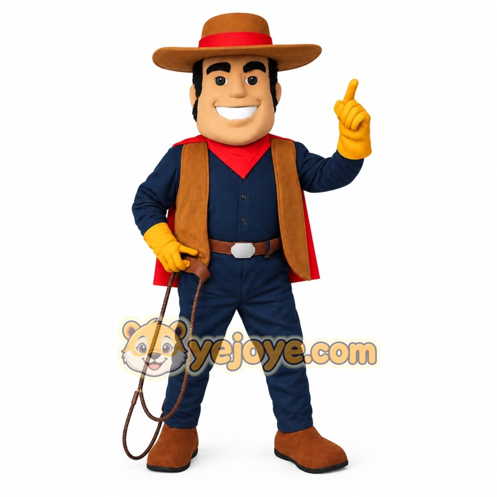 Navy Red Brown Cowboy Man Mascot Costume Navy Red Brown Cowboy Man Mascot Costume