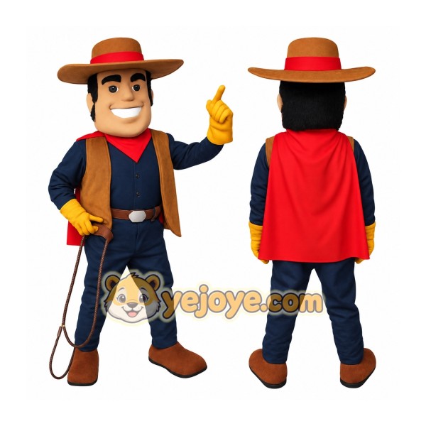 Navy Red Brown Cowboy Man Mascot Costume