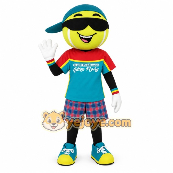 Yellow Teal Red Tennis Ball Mascot Costume Yellow Teal Red Tennis Ball Mascot Costume