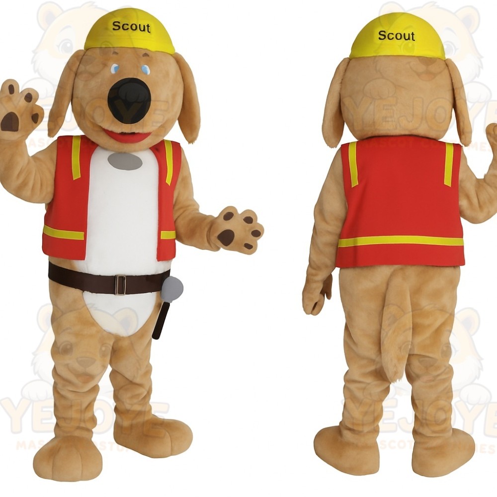 Tan White Red Yellow Scout Dog Mascot Costume
