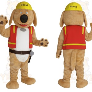 Tan White Red Yellow Scout Dog Mascot Costume