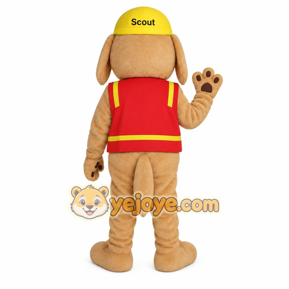 Tan White Red Yellow Scout Dog Mascot Costume Tan White Red Yellow Scout Dog Mascot Costume