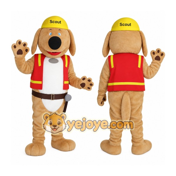 Tan White Red Yellow Scout Dog Mascot Costume