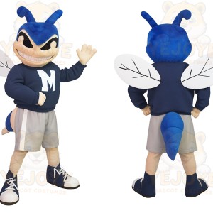 Blue White Hornet Mascot Costume