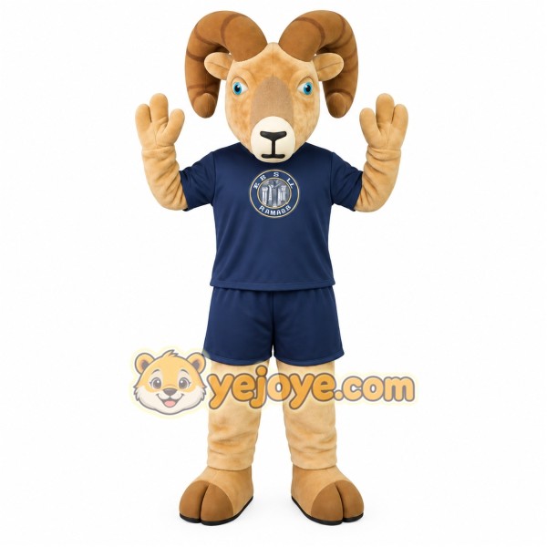 Tan Navy Bighorn Ram Mascot Costume Tan Navy Bighorn Ram Mascot Costume