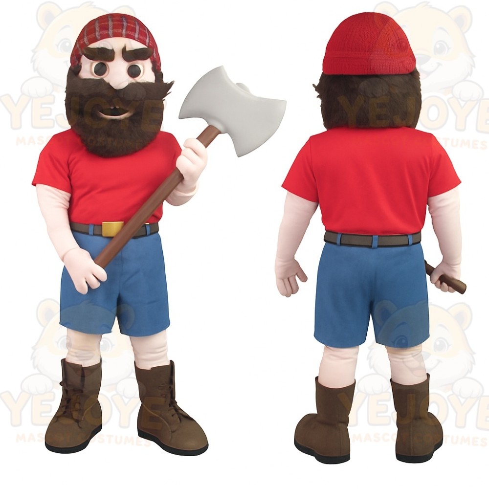 Red Blue Bearded Lumberjack Mascot Costume