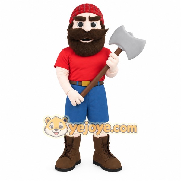 Red Blue Bearded Lumberjack Mascot Costume