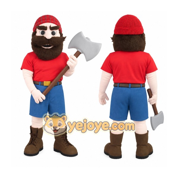 Red Blue Bearded Lumberjack Mascot Costume